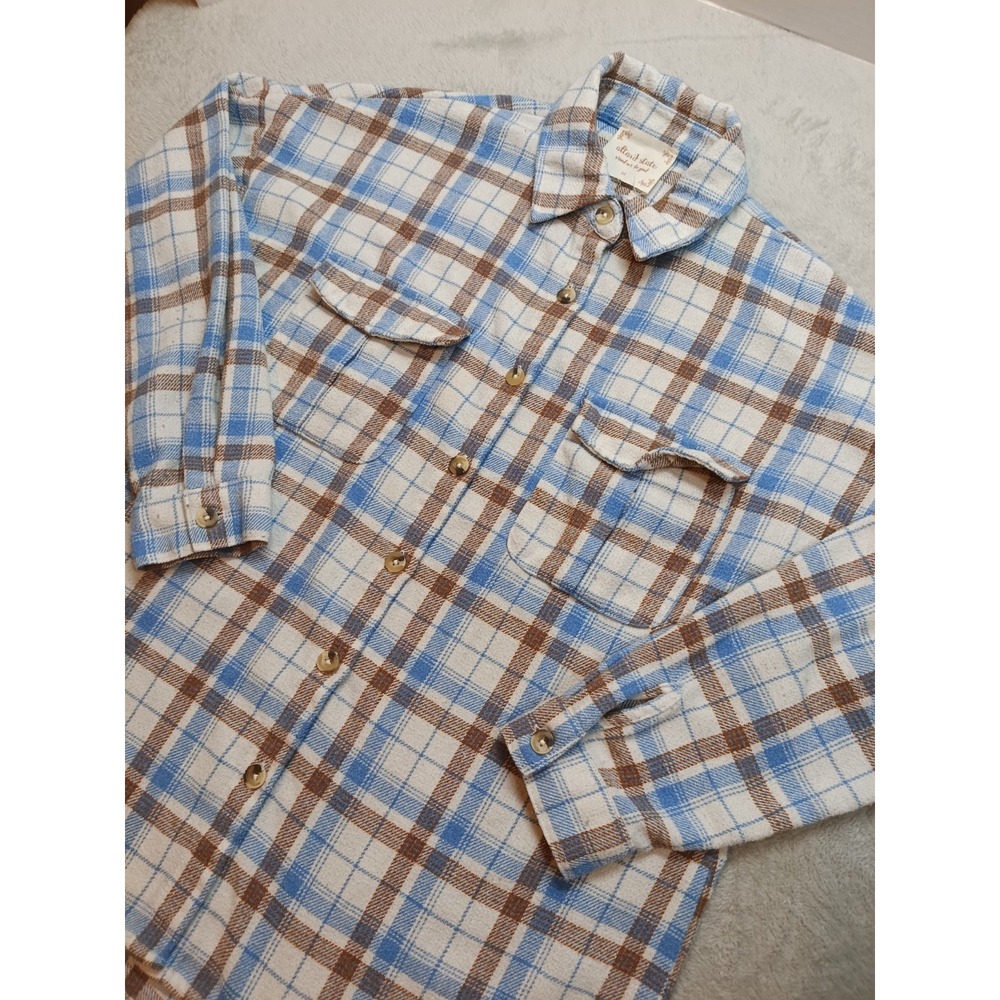 Altar'd State Women's Medium Flannel Button Up Blue Brown White